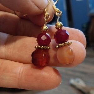 2/$10 Handmade Rust Marble and Red Beaded Earrings